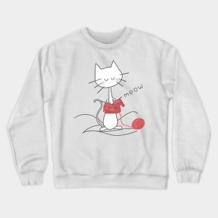 White Knitting Cat - Black Crewneck Sweatshirt